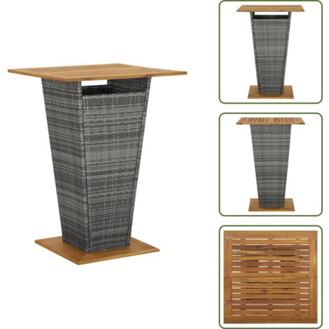 Mesa de ratán PE - vidaXL Mesa alta ratán sintético y madera de acacia gris 80x80x110 cm -