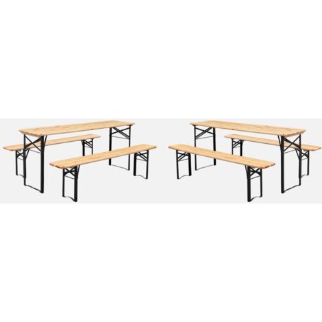 Mesa de recepción plegable madera de abeto 2 bancos, set de 2