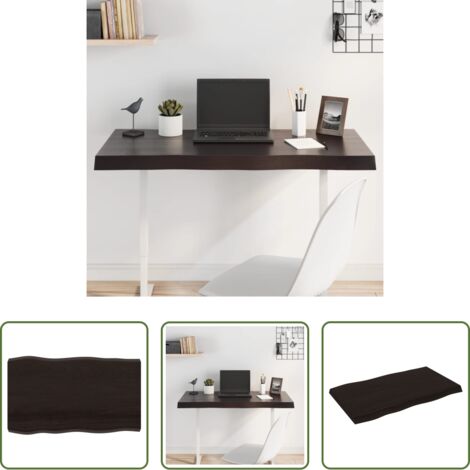 Mesa de roble -  Tablero mesa madera tratada borde vivo marrón 100x60x(2-6) cm