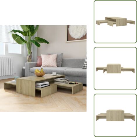 Mesa de roble - vidaXL Mesa centro apilable contrachapada roble Sonoma 100x100x26,5 cm - Mesa contrachapada