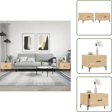 Mesa de roble - vidaXL Mesas de centro 2 uds madera ingeniería roble Sonoma 50x50x40cm - Mesa de centro con cajón
