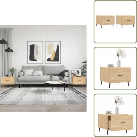 Mesa de roble - vidaXL Mesas de centro 2 uds madera ingeniería roble Sonoma 50x50x40cm - Mesa de centro con cajón