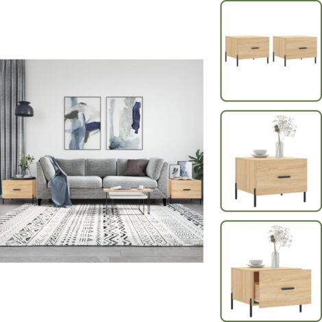 Mesa de roble - vidaXL Mesas de centro 2 uds madera ingeniería roble Sonoma 50x50x40cm - Mesa de centro con cajón