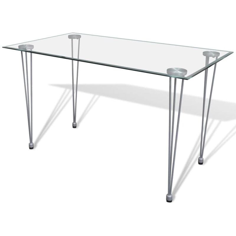 

Mesa de salón comedor con superficie de vidrio transparente - Plateado