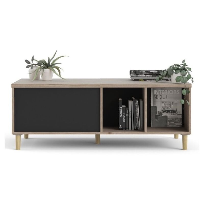 

Mesa de salón 119x60 cm Negro mate y roble | Negro y roble