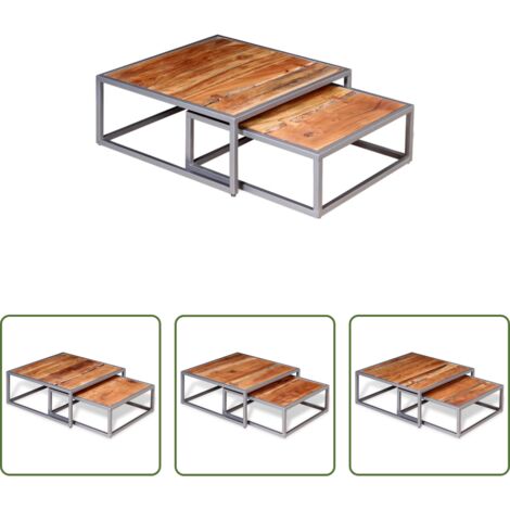 Mesa de salón -  Juego de mesas de centro 2 unidades madera maciza de acacia