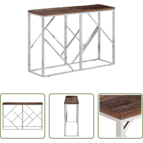 Mesa de salón -  Mesa consola acero inoxidable madera maciza traviesa plateado