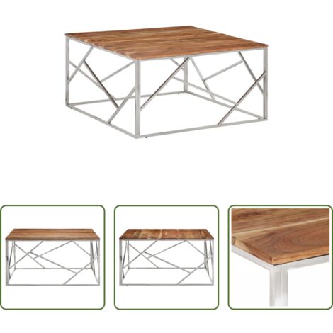 Mesa de salón -  Mesa de centro acero inoxidable y madera maciza acacia plateado