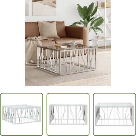 Mesa de salón -  Mesa de centro acero inoxidable y vidrio 80x80x40 cm