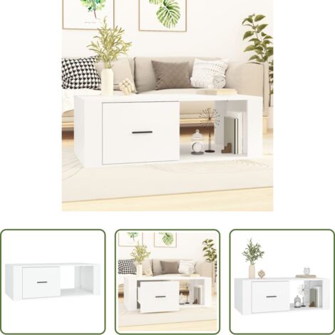 Mesa de salón -  Mesa de centro madera contrachapada blanco 100x50,5x35 cm