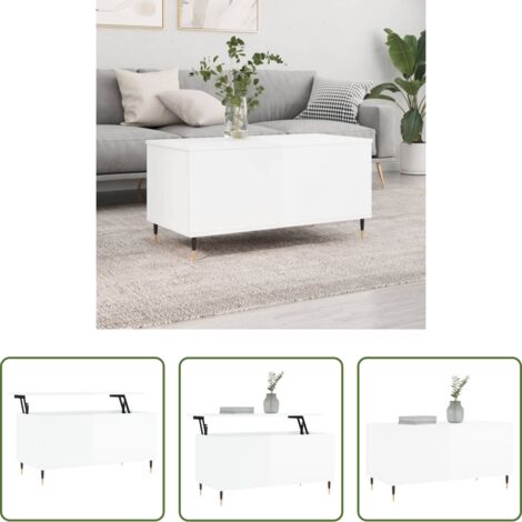 Mesa de salón -  Mesa de centro madera contrachapada blanco brillo 90x44,5x45 cm