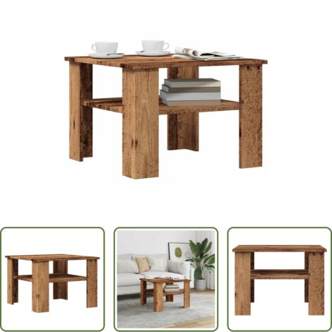 Mesa de salón -  Mesa de centro madera contrachapada madera antigua 60x60x42 cm
