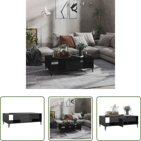 Mesa de salón -  Mesa de centro madera contrachapada negro brillo 103,5x60x35cm