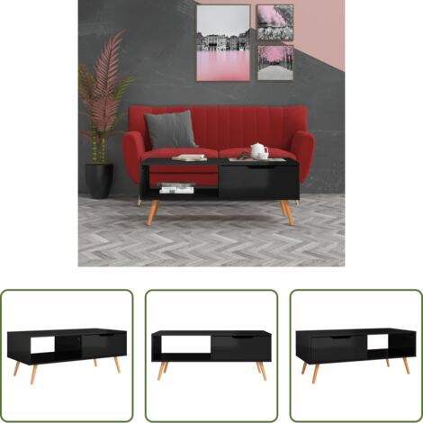 Mesa de salón -  Mesa de centro madera ingeniería negro brillante 100x49,5x43 cm