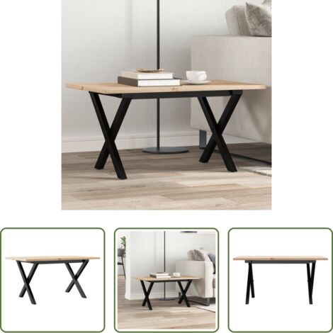 Mesa de salón -  Mesa de centro marco X madera maciza pino y acero 80x50x40 cm
