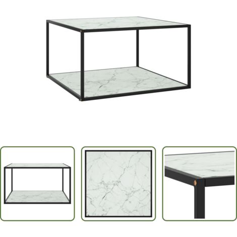 Mesa de salón -  Mesa de centro negra con vidrio de mármol blanco 40x40x50 cm