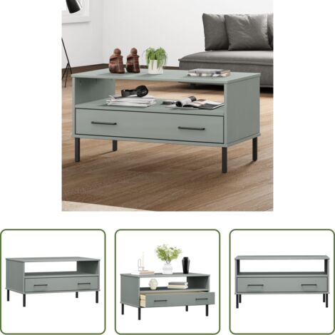 Mesa de salón -  Mesa de centro patas metal OSLO madera maciza gris 85x50x45 cm