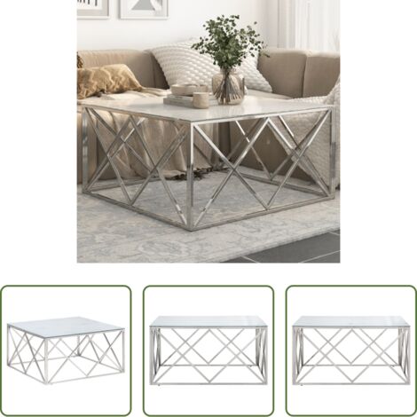 Mesa de salón -  Mesa de centro plateada acero inoxidable y vidrio templado