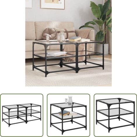 Mesa de salón -  Mesa de centro superficie de vidrio 2 uds acero 50x50x45 cm