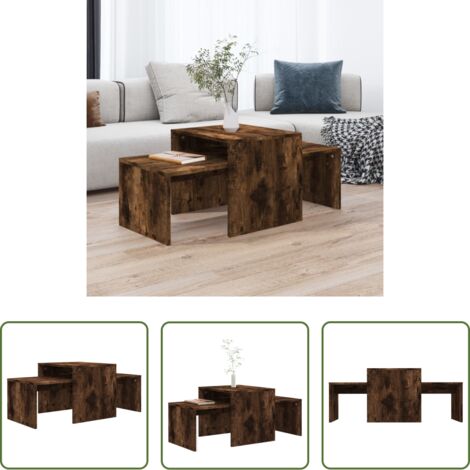 Mesa de salón -  Set mesas centro madera contrachapada roble ahumado 100x48x40cm