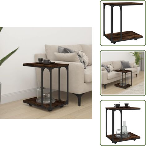 Mesa de salón - vidaXL Mesa auxiliar con ruedas madera roble ahumado 50x35x55,5 cm - Mesa industrial