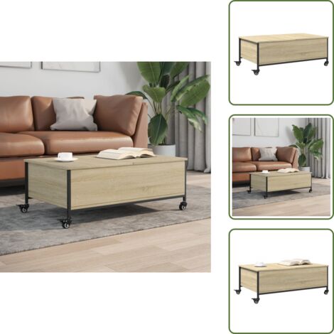 Mesa de salón - vidaXL Mesa de centro con ruedas madera ingeniería Sonoma 91x55x34 cm - Almacenamiento