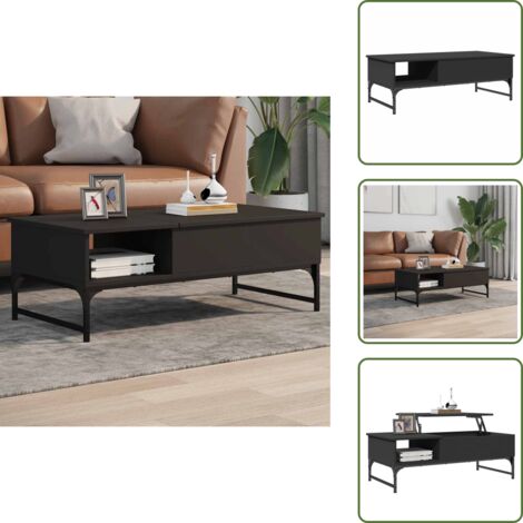 Mesa de salón - vidaXL Mesa de centro de madera ingeniería y metal negro 100x50x35 cm - Mesa de centro negra