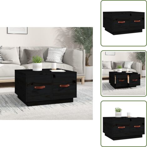 Mesa de salón - vidaXL Mesa de centro de madera maciza de pino negro 60x53x35 cm - Almacenamiento