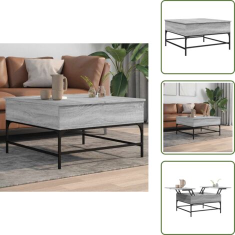 Mesa de salón - vidaXL Mesa de centro madera ingeniería metal gris Sonoma 80x80x45 cm - Almacenamiento bajo