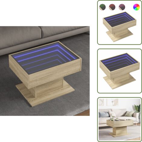 Mesa de salón - vidaXL Mesa de centro y LED madera ingeniería roble Sonoma 70x50x45 cm - Mesa de sofá
