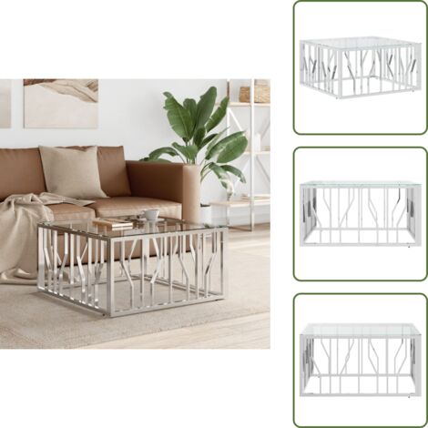 Mesa de sofá - vidaXL Mesa de centro acero inoxidable y vidrio 80x80x40 cm - Acero inoxidable