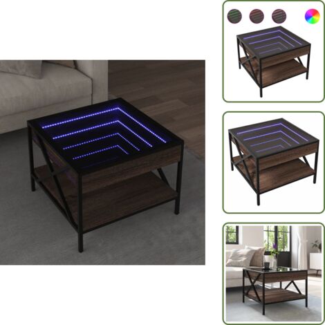 Mesa de sofá - vidaXL Mesa de centro con Infinity LED marrón roble 50x50x38 cm - Mesa de centro con luz