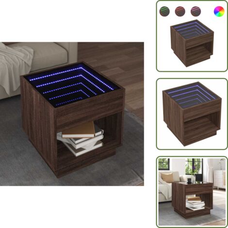 Mesa de sofá - vidaXL Mesa de centro con Infinity LED marrón roble 50x50x50 cm - Mesa de centro con luz