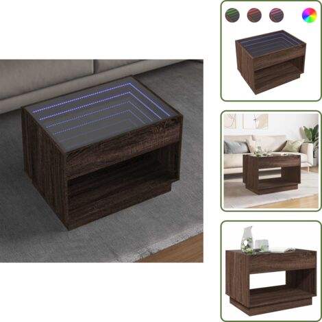 Mesa de sofá - vidaXL Mesa de centro con Infinity LED marrón roble 70x50x50 cm - Mesa de centro con espejo