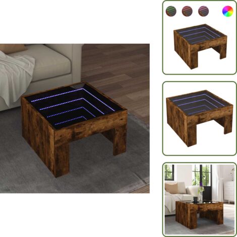Mesa de sofá - vidaXL Mesa de centro con Infinity LED roble ahumado 50x50x30 cm - Mesa de centro con luz
