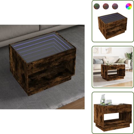 Mesa de sofá - vidaXL Mesa de centro con Infinity LED roble ahumado 70x50x50 cm - Mesa auxiliar