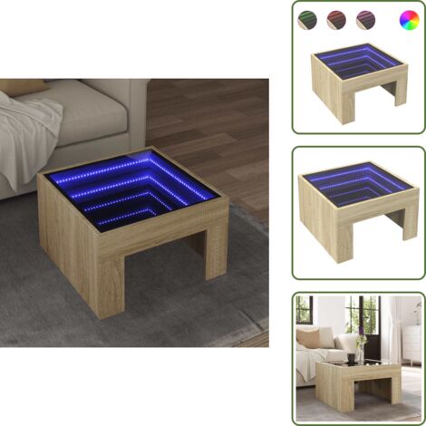 Mesa de sofá - vidaXL Mesa de centro con Infinity LED roble Sonoma 50x50x30 cm - Mesa de centro con espejo