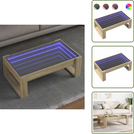Mesa de sofá - vidaXL Mesa de centro con Infinity LED roble Sonoma 90x53x30 cm - Mesa de centro con espejo