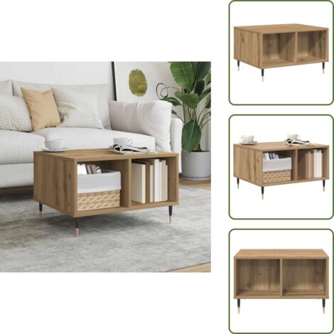Mesa de sofá - vidaXL Mesa de centro madera de ingeniería roble artisan 60x50x36,5 cm - Patas de metal