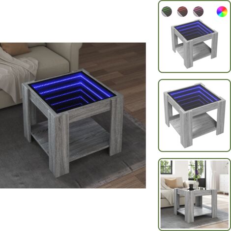 Mesa de sofá - vidaXL Mesa de centro y LED madera ingeniería gris Sonoma 53x53x45 cm - Madera de ingeniería