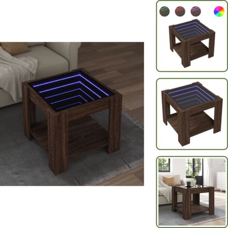 Mesa de sofá - vidaXL Mesa de centro y LED madera ingeniería marrón roble 53x53x45 cm - Madera de ingeniería