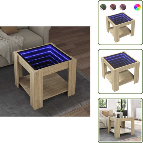 Mesa de sofá - vidaXL Mesa de centro y LED madera ingeniería roble Sonoma 53x53x45 cm - Madera de ingeniería