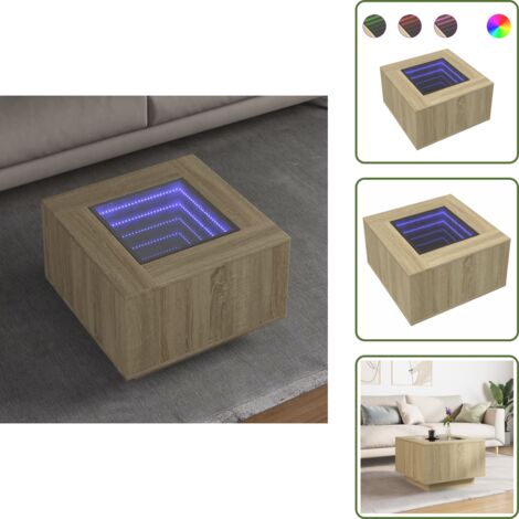 Mesa de sofá - vidaXL Mesa de centro y LED madera ingeniería roble Sonoma 60x60x40 cm - Madera de ingeniería