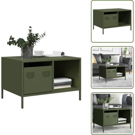 Mesa de té - vidaXL Mesa de centro acero laminado frío verde oliva 68,5x50x43,5cm - Almacenamiento