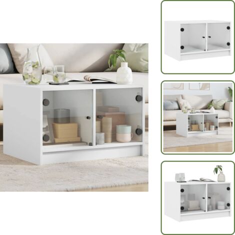 Mesa de té - vidaXL Mesa de centro con puertas de vidrio blanca 68x50x42 cm - Puertas de vidrio
