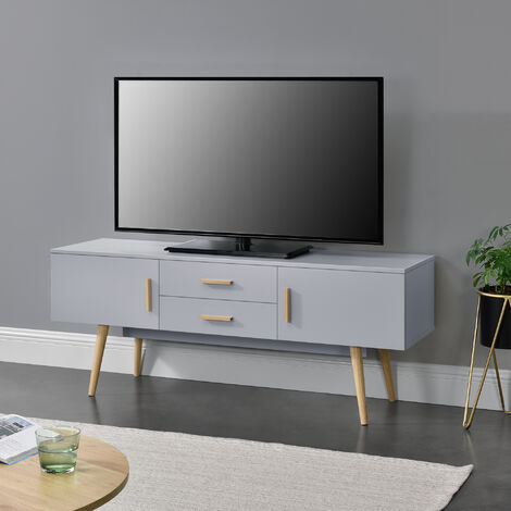 Mueble TV Brønderslev con 3 compartimientos aglomerado 45 x 160 x 37 cm -  blanco / efecto madera [en.casa]