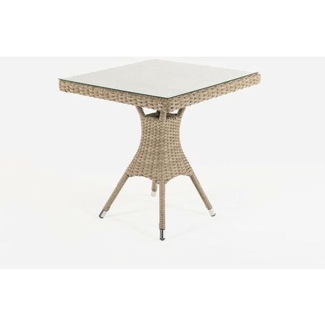 Mesa de terraza cuadrada | Tamaño: 70x70x72 cm | Aluminio y ratán sintético plano
