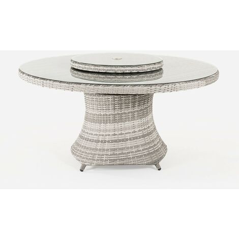 Mesa de terraza redonda, Tama o: 150x75 cm, Aluminio y rat n sint tico plano color gris, Cristal templado de 5 mm
