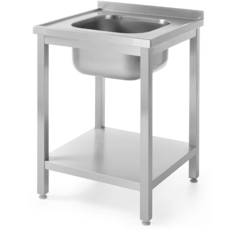 Mesa de trabajo de acero con un fregadero de 600x600 mm y estante - Hendi 811856