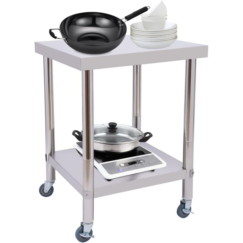 Mesa de trabajo de acero inoxidable 60 x 60 x 85 cm Mesa con capacidad de carga de hasta 300 kg Mesa de cocina profesional Gastro con ruedas Mesa de
